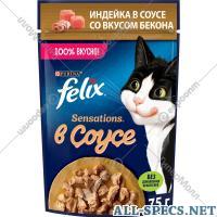 Felix Futtermittel für Wels «Felix Sensations» auf Truthühner in Sauce mit Geschmack Speck, 75 g.